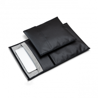 2 of shieldex's shielded pouches laid ontop of one another.